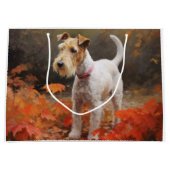 Wirefox Terrier in herfstbladeren val inspireert Groot Cadeauzakje (Voorkant)