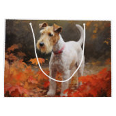 Wirefox Terrier in herfstbladeren val inspireert Groot Cadeauzakje (Achterkant)