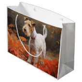 Wirefox Terrier in herfstbladeren val inspireert Groot Cadeauzakje (Achterkant Gekanteld)