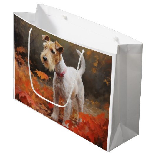 Wirefox Terrier in herfstbladeren val inspireert Groot Cadeauzakje (Voorkant Gekanteld)