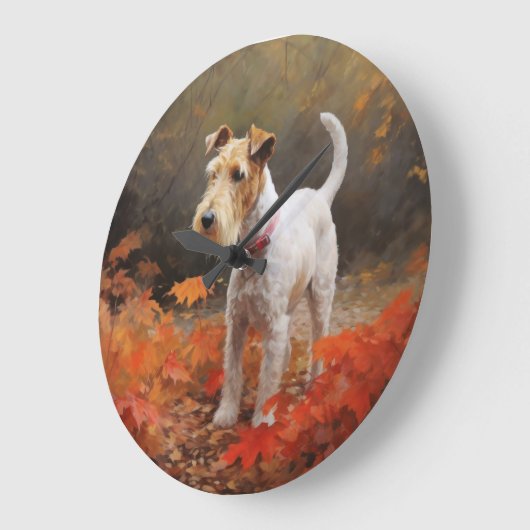 Wirefox Terrier in herfstbladeren val inspireert Grote Klok (Hoek)