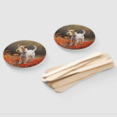 Wirefox Terrier in herfstbladeren val inspireert Handwaaier (Niet-gemonteerd)