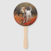 Wirefox Terrier in herfstbladeren val inspireert Handwaaier (Voorkant)
