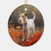 Wirefox Terrier in herfstbladeren val inspireert Keramisch Ornament (Links)