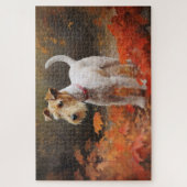Wirefox Terrier in herfstbladeren val inspireert Legpuzzel (Verticaal)