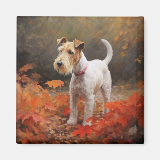 Wirefox Terrier in herfstbladeren val inspireert Magneet (Voorkant)