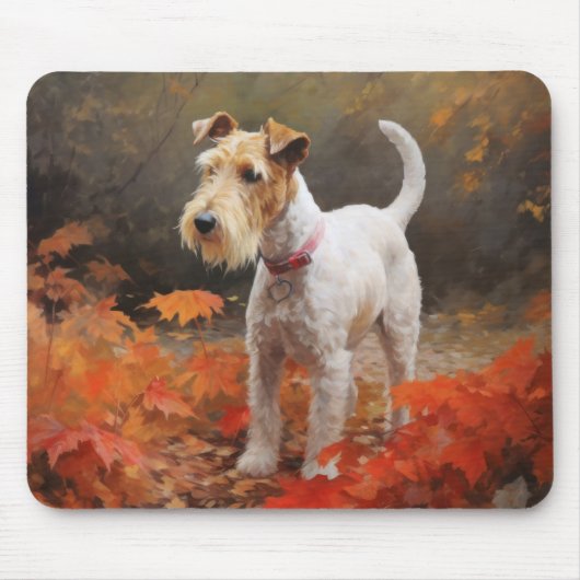 Wirefox Terrier in herfstbladeren val inspireert Muismat (Voorkant)