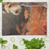 Wirefox Terrier in herfstbladeren val inspireert  Theedoek (Gevouwen)