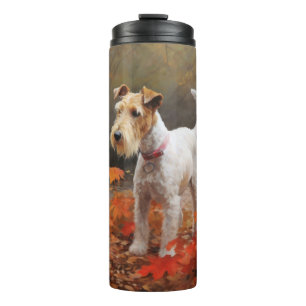 Wirefox Terrier in herfstbladeren val inspireert Thermosbeker