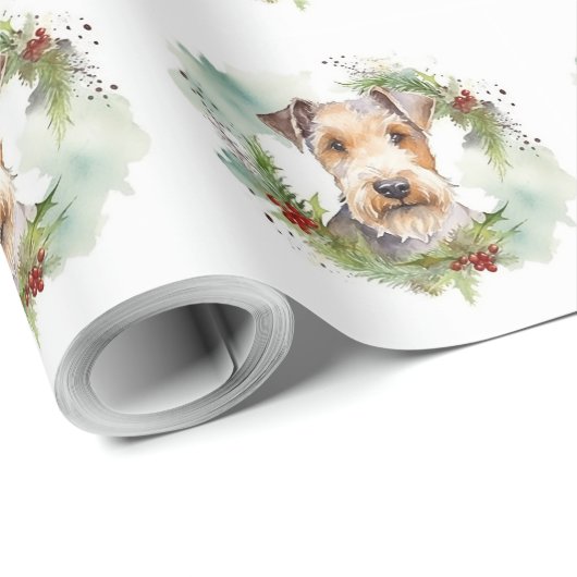 Wirefox Terrier Kerstkrans Feestelijke Pup Cadeaupapier (Rol Hoek)