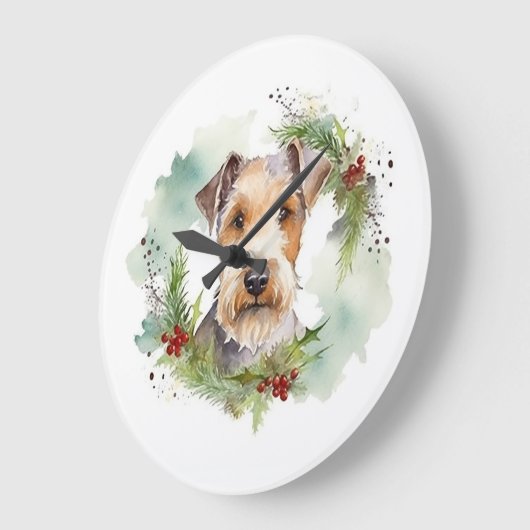 Wirefox Terrier Kerstkrans Feestelijke Pup Grote Klok (Hoek)