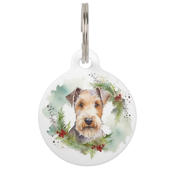 Wirefox Terrier Kerstkrans Feestelijke Pup Huisdierpenning (Voorkant)
