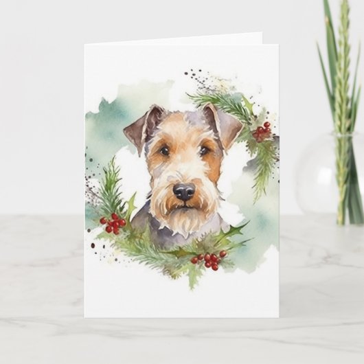 Wirefox Terrier Kerstkrans Feestelijke Pup Kaart (Voorkant)
