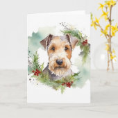 Wirefox Terrier Kerstkrans Feestelijke Pup Kaart (Gele Bloem)