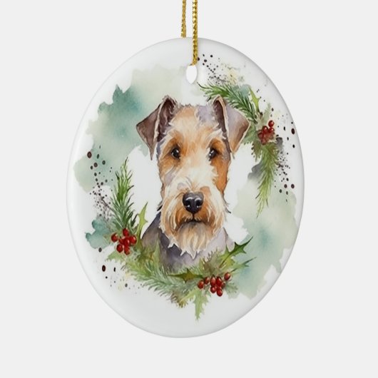 Wirefox Terrier Kerstkrans Feestelijke Pup Keramisch Ornament (Rechts)