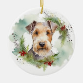 Wirefox Terrier Kerstkrans Feestelijke Pup Keramisch Ornament (Voorkant)