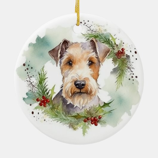 Wirefox Terrier Kerstkrans Feestelijke Pup Keramisch Ornament (Achterkant)