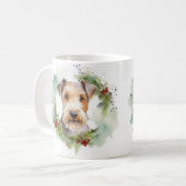 Wirefox Terrier Kerstkrans Feestelijke Pup Koffiemok (Voorkant links)
