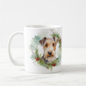 Wirefox Terrier Kerstkrans Feestelijke Pup Koffiemok (Links)