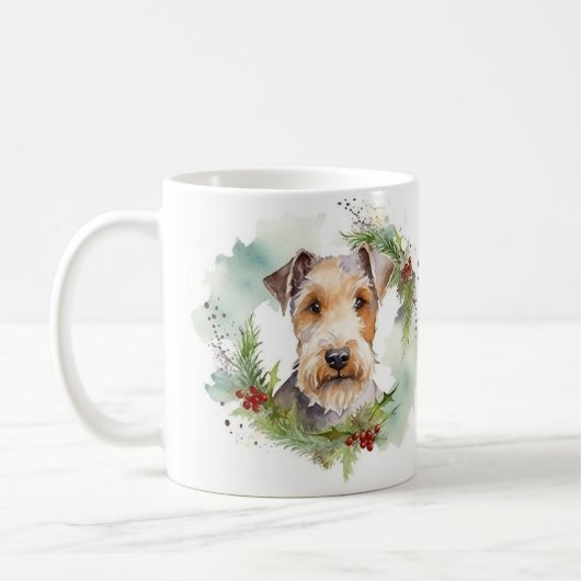 Wirefox Terrier Kerstkrans Feestelijke Pup Koffiemok (Links)