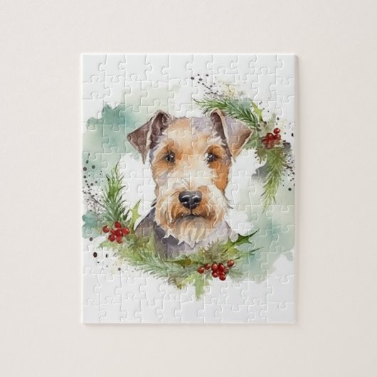 Wirefox Terrier Kerstkrans Feestelijke Pup Legpuzzel (Verticaal)