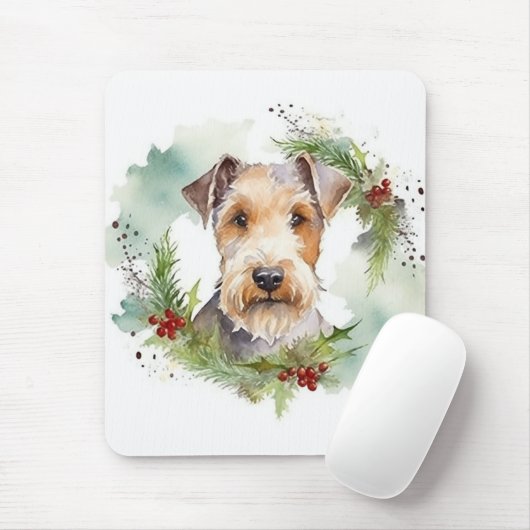 Wirefox Terrier Kerstkrans Feestelijke Pup Muismat (Met muis)
