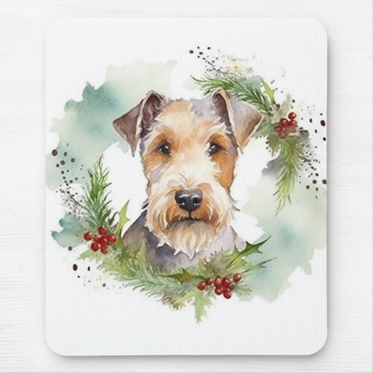 Wirefox Terrier Kerstkrans Feestelijke Pup Muismat (Voorkant)