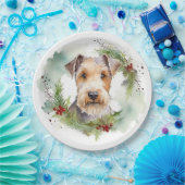 Wirefox Terrier Kerstkrans Feestelijke Pup Papieren Bordje (Feest)