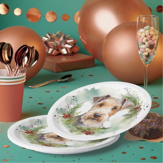 Wirefox Terrier Kerstkrans Feestelijke Pup Papieren Bordje (Multi)