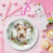 Wirefox Terrier Kerstkrans Feestelijke Pup Papieren Bordje (Feest)