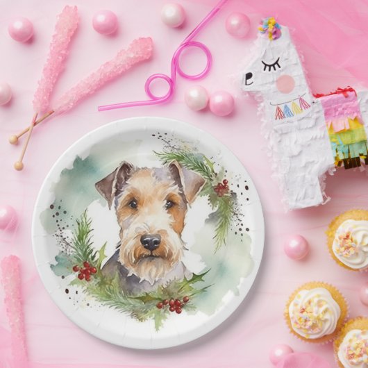 Wirefox Terrier Kerstkrans Feestelijke Pup Papieren Bordje (Feest)