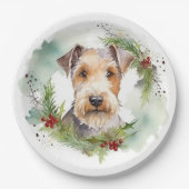Wirefox Terrier Kerstkrans Feestelijke Pup Papieren Bordje (Voorkant)