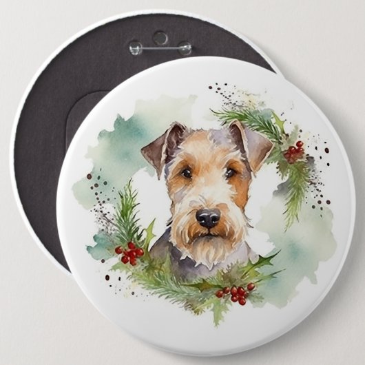 Wirefox Terrier Kerstkrans Feestelijke Pup Ronde Button 6,0 Cm (Voorkant /achterkant)