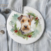 Wirefox Terrier Kerstkrans Feestelijke Pup Ronde Button 6,0 Cm (In situ)