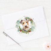 Wirefox Terrier Kerstkrans Feestelijke Pup Ronde Sticker (Envelop)
