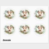 Wirefox Terrier Kerstkrans Feestelijke Pup Ronde Sticker (Vel)