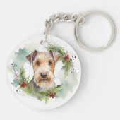 Wirefox Terrier Kerstkrans Feestelijke Pup Sleutelhanger (Achterkant)