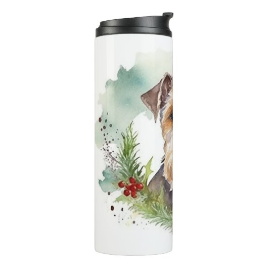 Wirefox Terrier Kerstkrans Feestelijke Pup Thermosbeker (Gedraaid links)