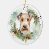 Wirefox Terrier Kerstkrans Festieve Pup Keramisch Ornament (Links)