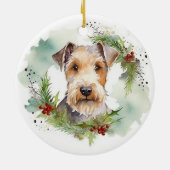 Wirefox Terrier Kerstkrans Festieve Pup Keramisch Ornament (Achterkant)