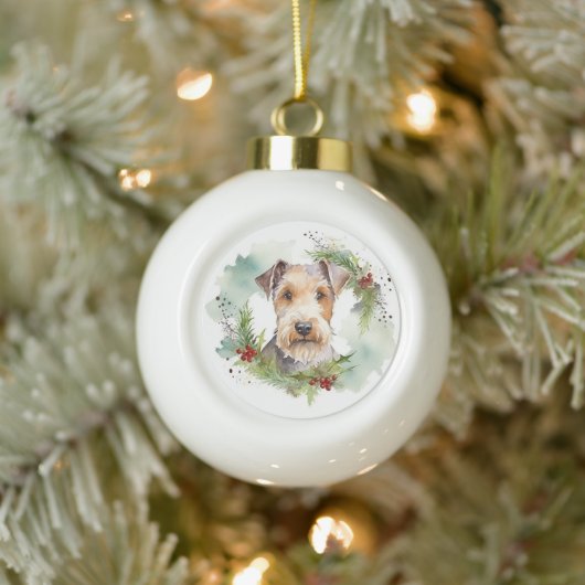 Wirefox Terrier Kerstkrans Festieve Pup Keramische Bal Ornament (Boom)