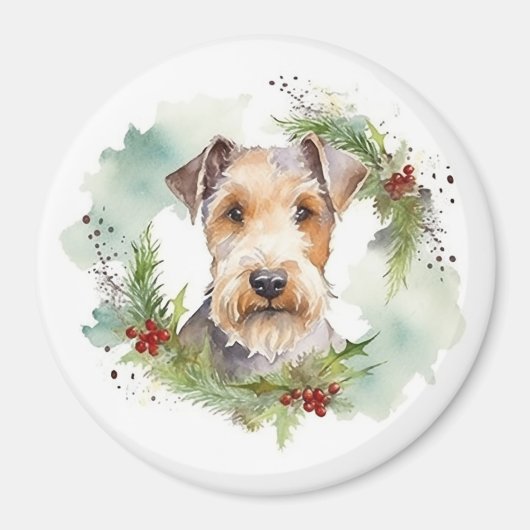 Wirefox Terrier Kerstkrans Festieve Pup Magneet (Voorkant)