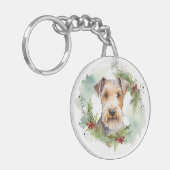 Wirefox Terrier Kerstkrans Festieve Pup Sleutelhanger (Voorkant Links)