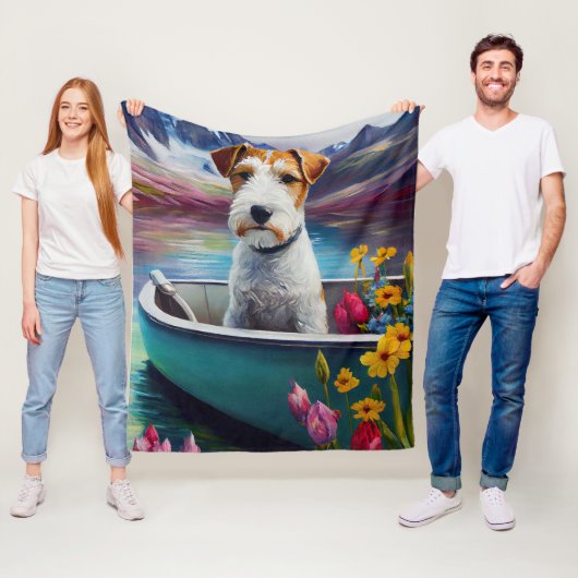 Wirefox Terrier op een peddel: Een landschappelijk Fleece Deken (In situ)