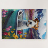 Wirefox Terrier op een peddel: Een landschappelijk Legpuzzel (Horizontaal)