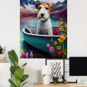 Wirefox Terrier op een peddel: Een landschappelijk Poster (Thuiskantoor)