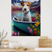 Wirefox Terrier op een peddel: Een Schilderachtig  Poster (Keuken)