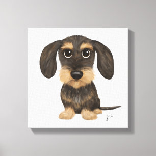 Wirehaered Dachshund   Cute Cartoon Dog Teckel Canvas Afdruk