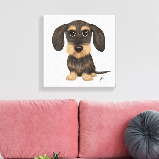 Wirehaered Dachshund | Cute Cartoon Dog Teckel Canvas Afdruk (Insitu (Woonkamer))