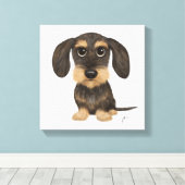 Wirehaered Dachshund | Cute Cartoon Dog Teckel Canvas Afdruk (Insitu (Houten vloer))